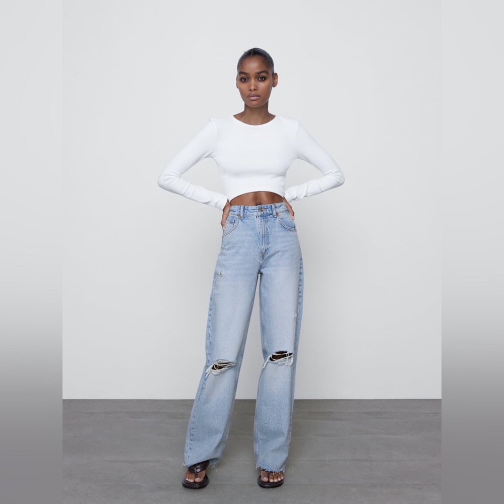 NWT Zara Wide Leg Full Length Ripped Jeans